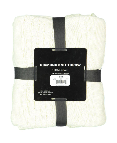 Cotton Diamond Cable Knit Throw, 50" X 70" home decor - Mod Lifestyles