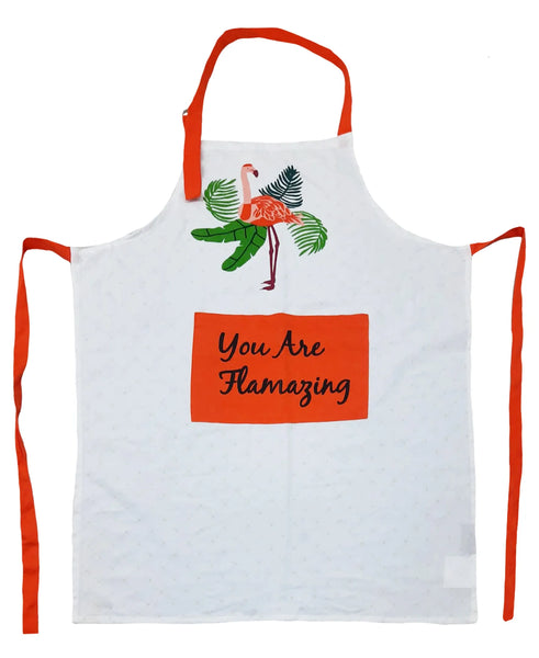Free-size White/Coral  Tie-back Adjustable Apron,You Are Flamazing Print Mod Lifestyles