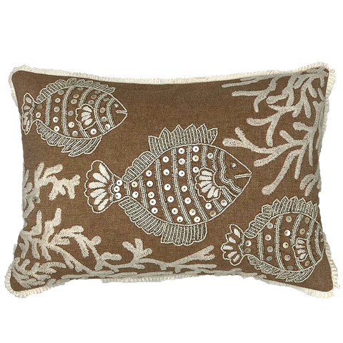 Goldfish Beads Embroidery Pillow with Fringe, 14''x20'' home decor - Mod Lifestyles
