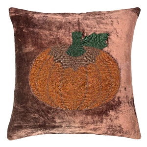 18" Beaded Pumpkin Velvet Pillow home decor - Mod Lifestyles
