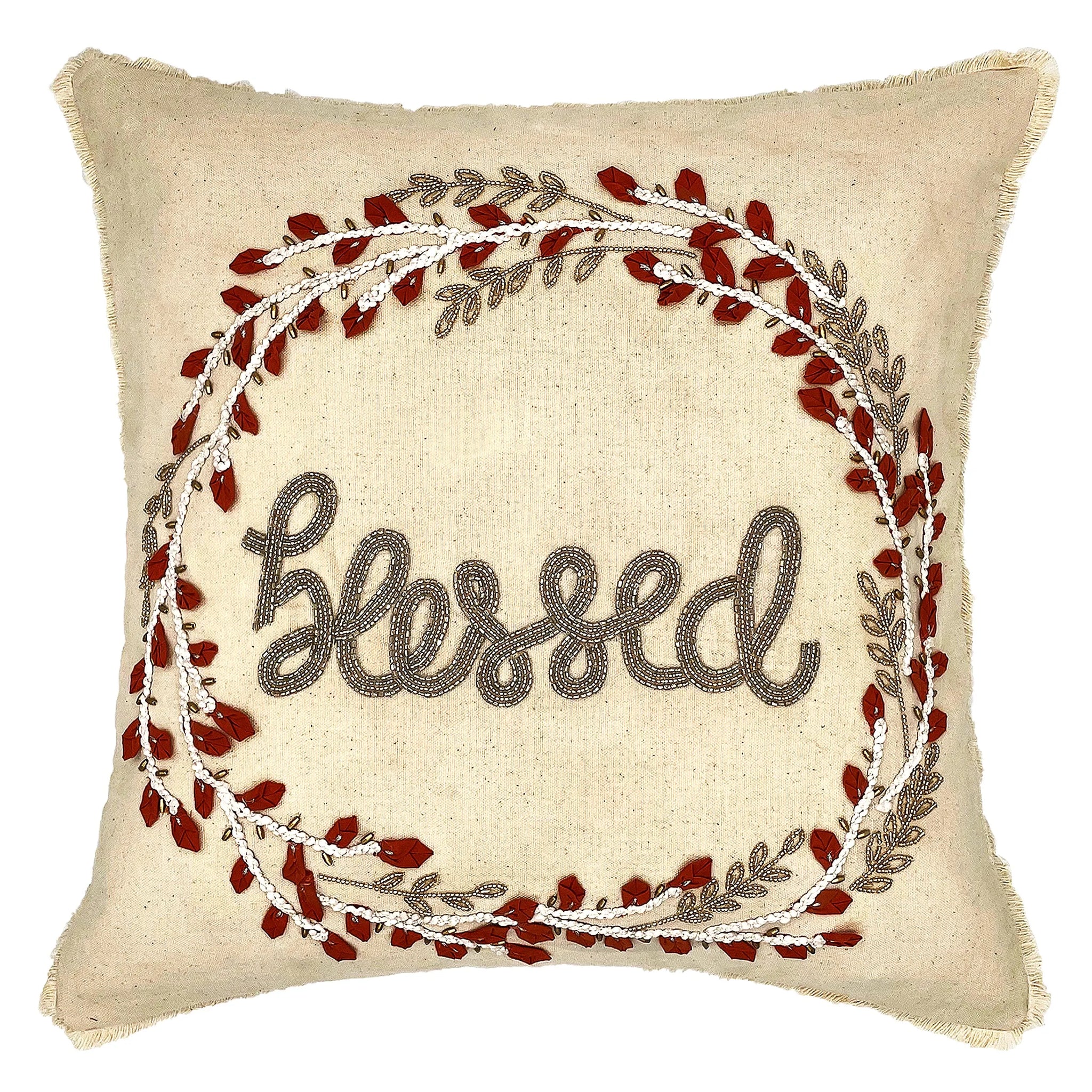 18" Blessed Wreath Embroidery Pillow home decor - Mod Lifestyles