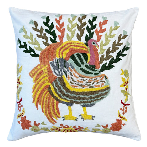 18" Colorful Turkey Embroidery Pillow home decor - Mod Lifestyles