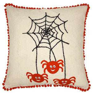 18" Square Spiders Embroidery Pillow with Pom pom home decor - Mod Lifestyles