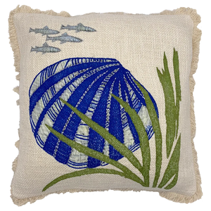 18" X 18" Blue Shell and Seaweed Embroidery Throw Pillow home decor - Mod Lifestyles