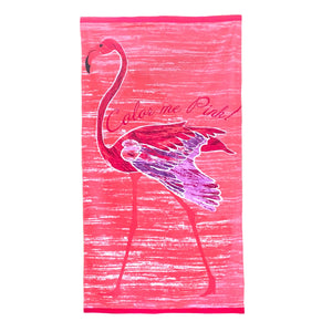 40" x 72" Color-Me-Pink Flamingo Printed Cotton Velour Beach Towel home decor - Mod Lifestyles