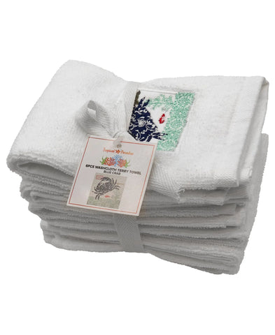 6-pc Blue Crab Embroidery Terry Towel, 12''x 12'' home decor - Mod Lifestyles