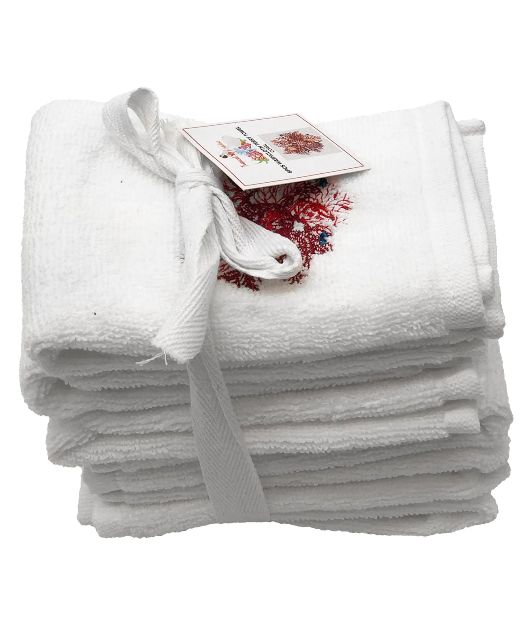 6-pc Coral Embroidery Terry Towel, 12''x 12'' home decor - Mod Lifestyles