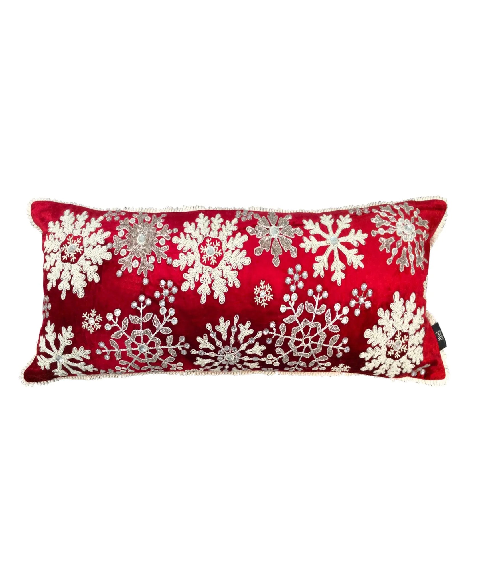 All-Over Beaded Snowflakes Pillow, Red/White - 14" x 36" home decor - Mod Lifestyles