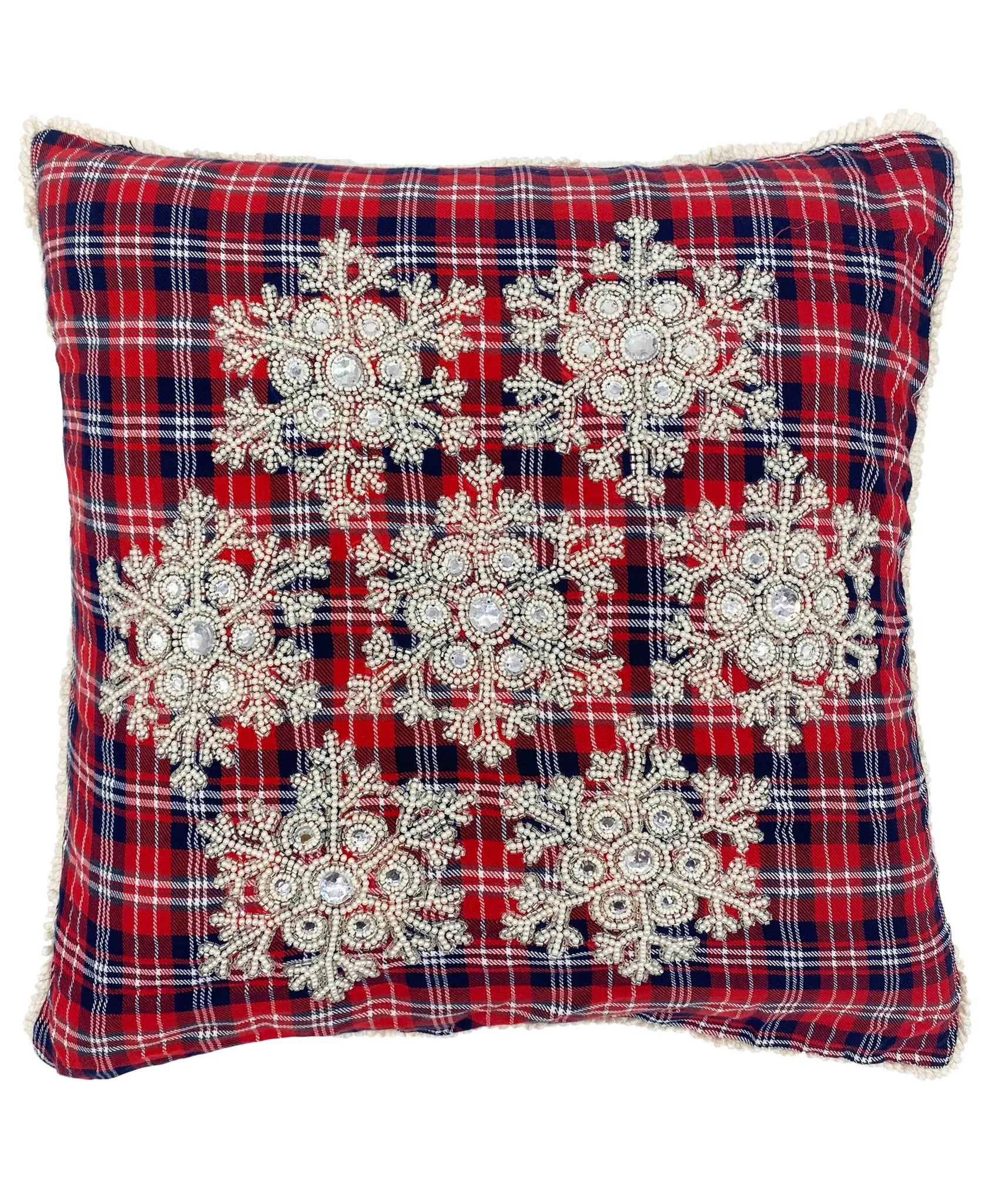 Beaded Snowflakes Plaid Pillow, 20" X 20" home decor - Mod Lifestyles