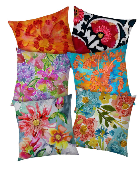 Begonia Floral Digital Print and Embroidery Pillow, 20''x20'' home decor - Mod Lifestyles