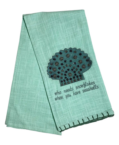 Blue Beaded Scallop Kitchen Towel, 20" X 28" home decor - Mod Lifestyles