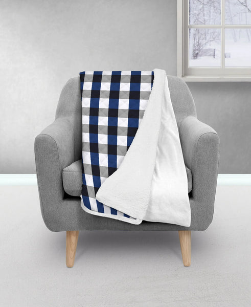 Aspen Blue/Grey Plaid Quilt Throw Blanket, Sherpa Back 50" x 60" home decor - Mod Lifestyles