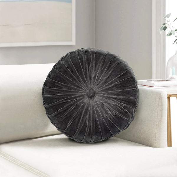 Granite Gray Round Velvet Pillow