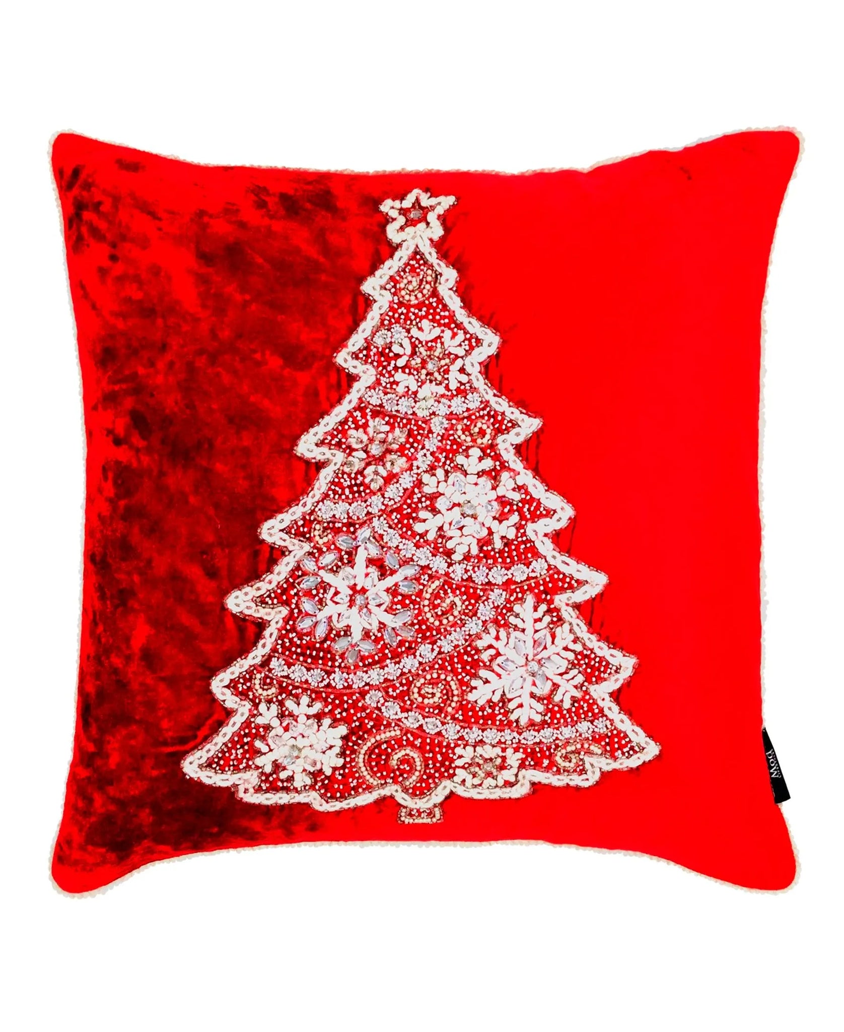 Christmas Tree Embroidery Pillow, Red/White - 20" x 20" home decor - Mod Lifestyles