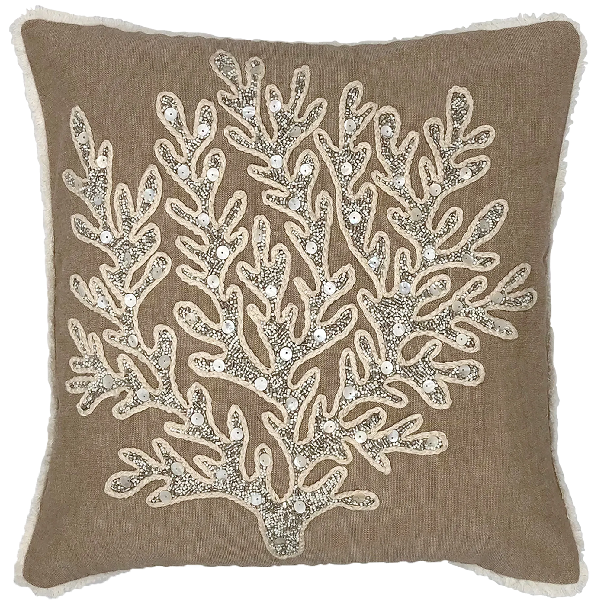 Coral Beads Embroidery Pillow, 18''x18'' home decor - Mod Lifestyles