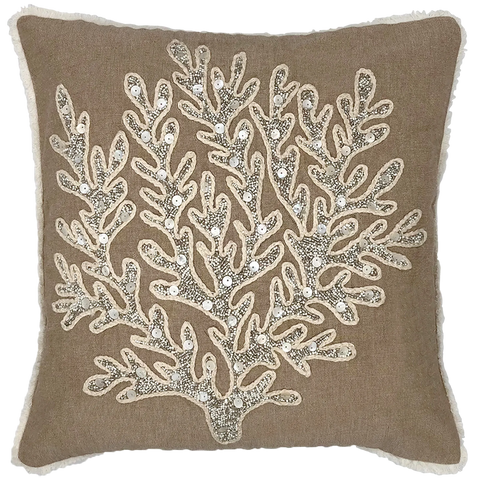 Coral Beads Embroidery Pillow, 18''x18'' home decor - Mod Lifestyles