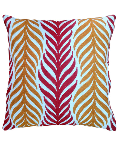 Coral Leaf Crewel Embroidery Decorative Pillow, 20" X 20" home decor - Mod Lifestyles