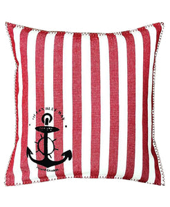 Cotton Nautical Stripe Anchor Stamped Print Decorative Pillow, 20" X 20" home decor - Mod Lifestyles