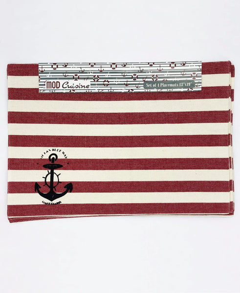 Cotton Nautical Stripe Stamped Placemat, 13" X 19" (Set of 4) home decor - Mod Lifestyles