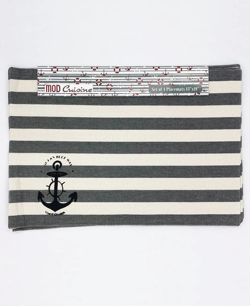 Cotton Nautical Stripe Stamped Placemat, 13" X 19" (Set of 4) home decor - Mod Lifestyles