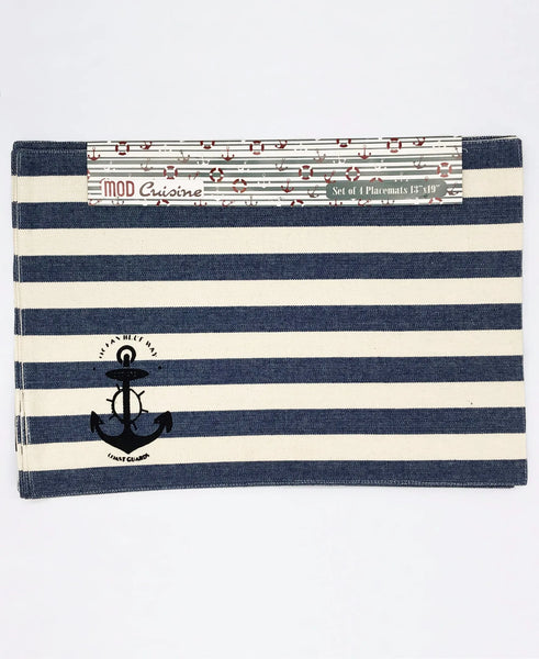 Cotton Nautical Stripe Stamped Placemat, 13" X 19" (Set of 4) home decor - Mod Lifestyles