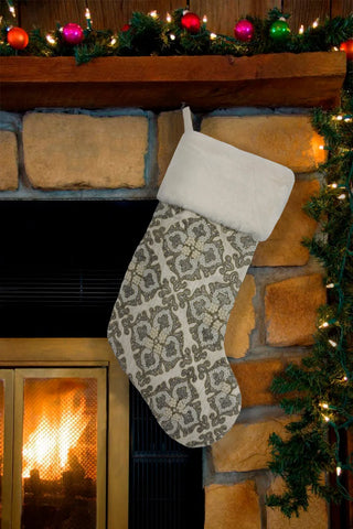 Damask Beaded Velvet Christmas Stocking, 8" X 22" home decor - Mod Lifestyles