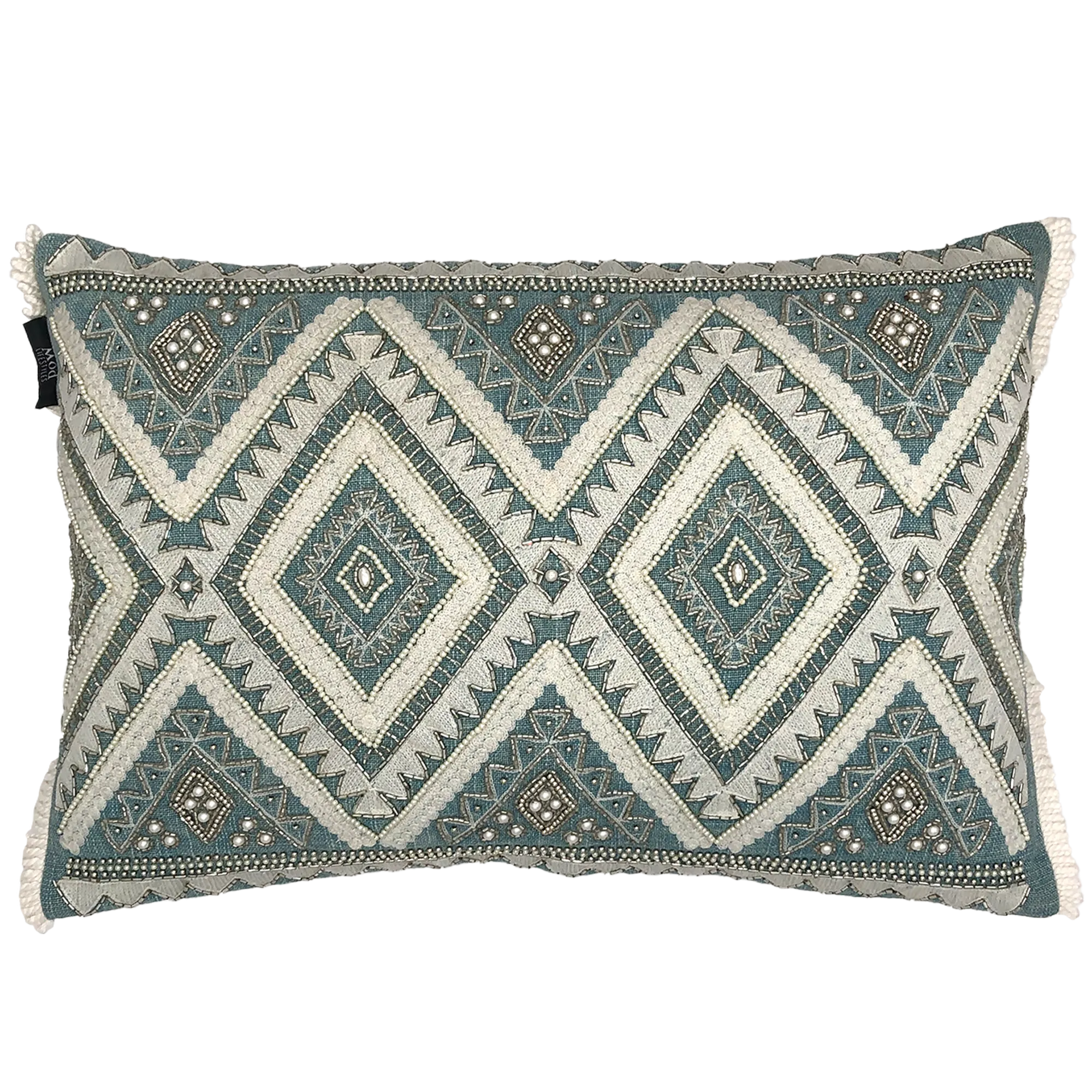 Diamond Beads Embroidery Pillow with Fringe, 14''x20'' home decor - Mod Lifestyles