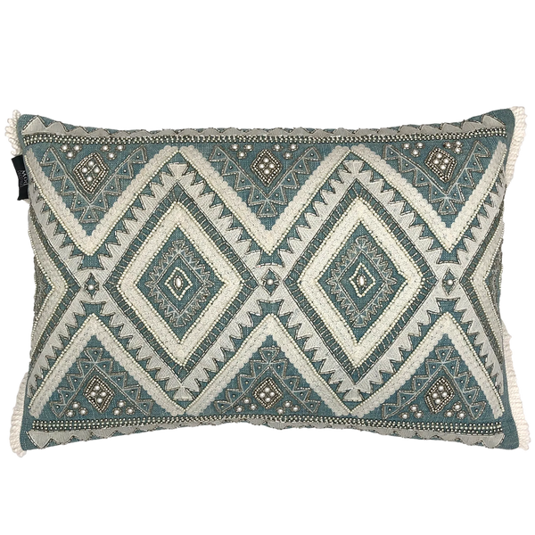 Diamond Beads Embroidery Pillow with Fringe, 14''x20'' home decor - Mod Lifestyles