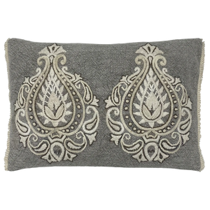 Distressed Paisley Embroidery Pillow with Fringe, 14''x20'' home decor - Mod Lifestyles