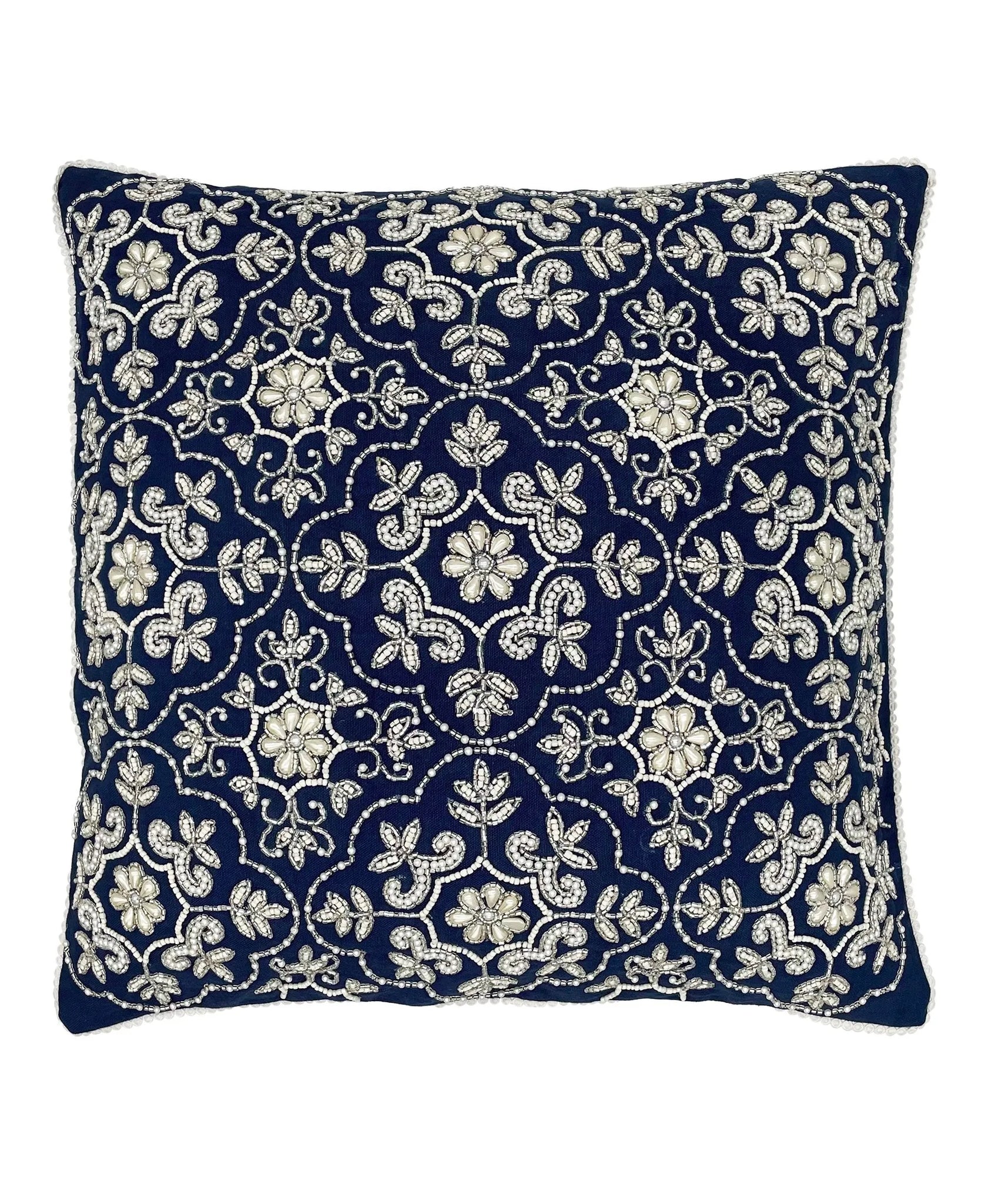 Emblem Medallion Beaded Pillow, Moonlit Ocean Blue - 20" x 20" home decor - Mod Lifestyles