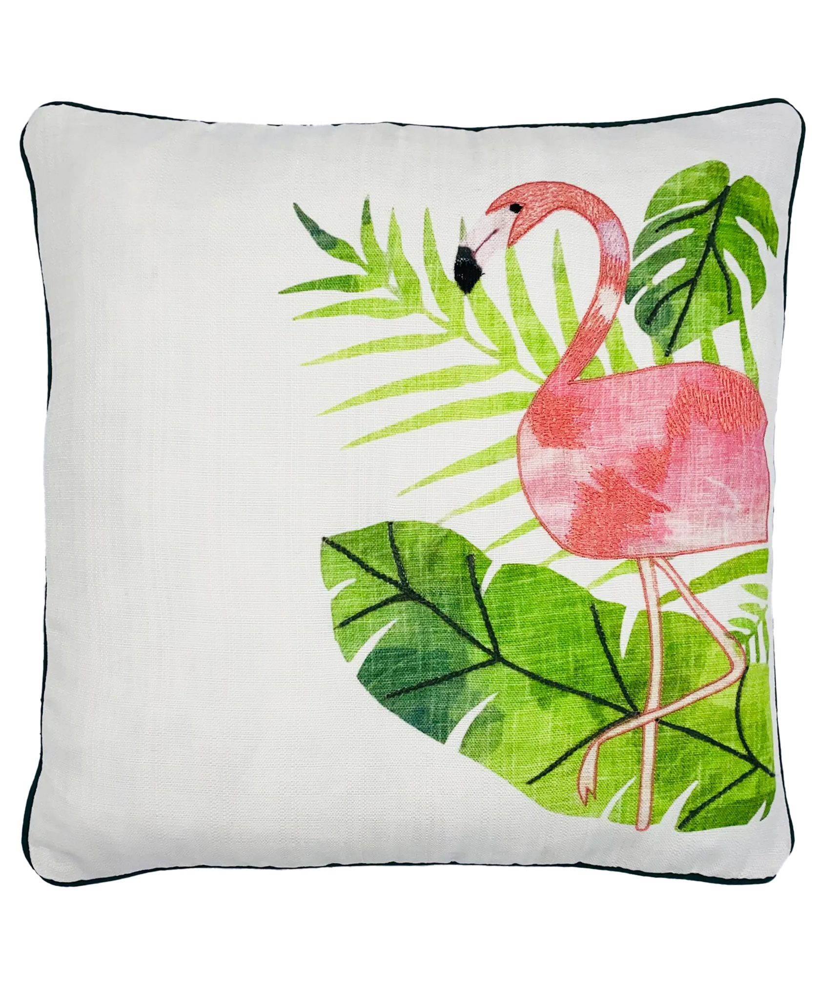 Flamingo Print Embroidery Pipe Edges Pillow, 20" X 20" home decor - Mod Lifestyles