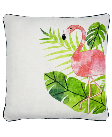 Flamingo Print Embroidery Pipe Edges Pillow, 20" X 20" home decor - Mod Lifestyles