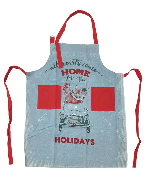 Free-size Blue/Red  Tie-back Adjustable Apron, All Hearts Come Home for the Holidays Print Mod Lifestyles