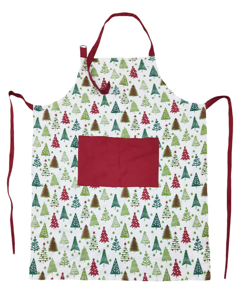Free-size Multi  Tie-back Adjustable Apron, All Over Christmas Tree Print Mod Lifestyles
