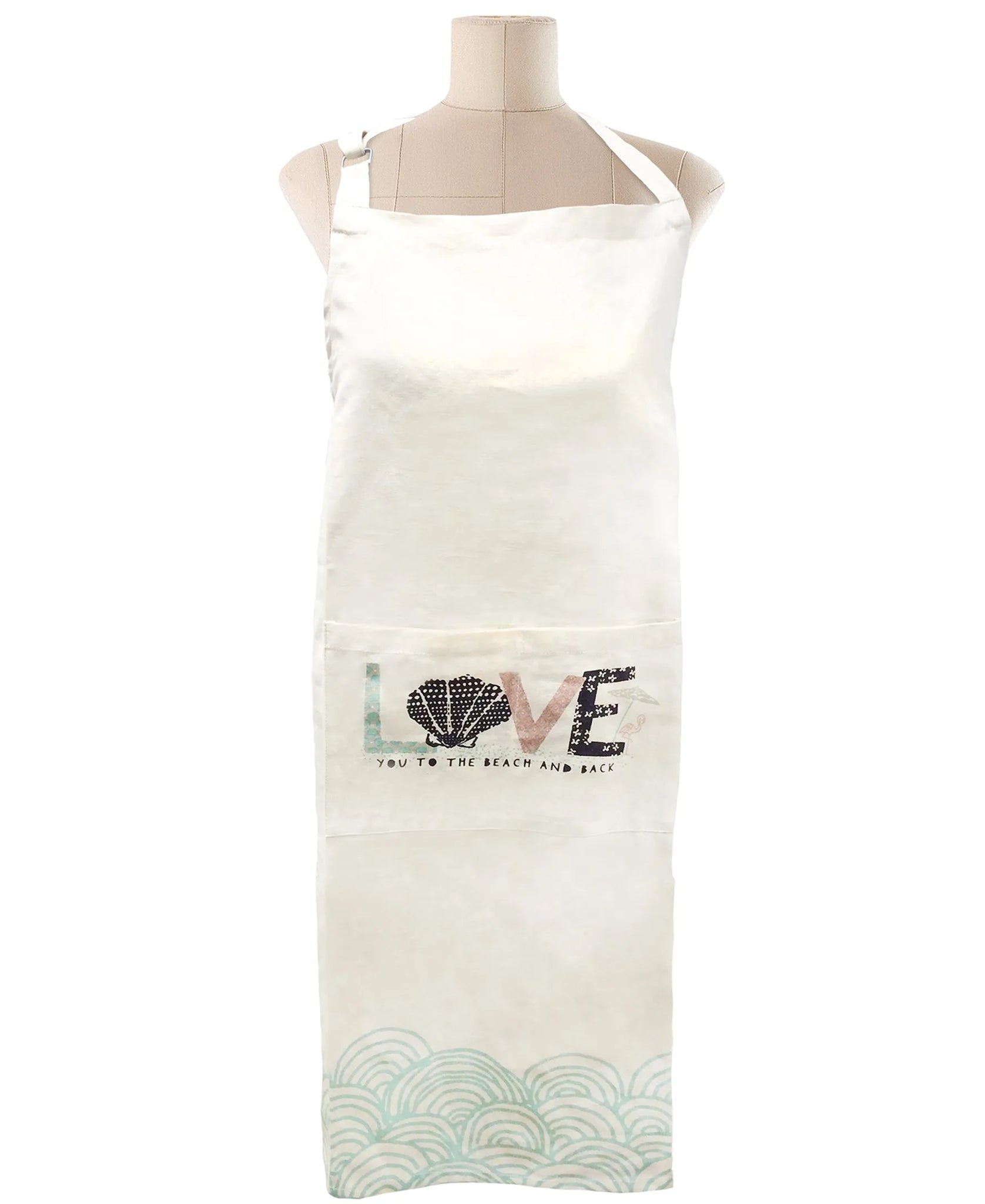 Free-size Nat/Aqua  Tie-back Adjustable Apron, Love Shell Print