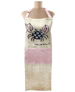 Free-size Nat/Peacock  Tie-back Adjustable Apron, Daisy Crab Print