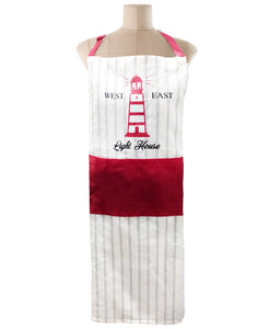 Free-size Red/Grey  Tie-back Adjustable Apron, West-East Lighthouse Print Mod Lifestyles