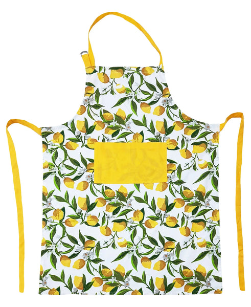 Free-size Yellow  Tie-back Adjustable Apron, Lemons Print Mod Lifestyles