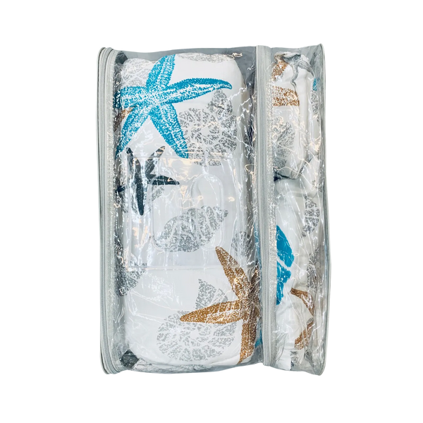 Blue and Natural Starfish Queen Comforter Set, 88" X 94" home decor - Mod Lifestyles