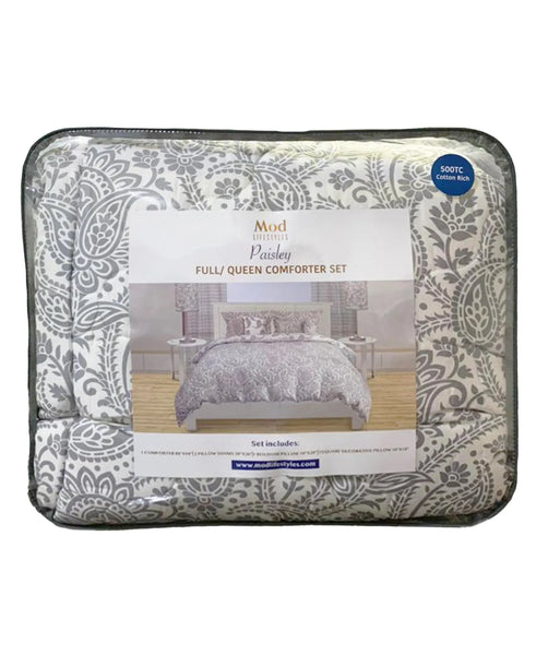 Full/Queen Paisley 5-PC Comforter Set, 88" X 94" Mod Lifestyles