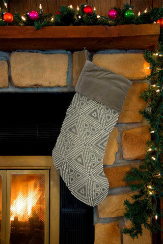 Geo Beaded Velvet Christmas Stocking, 8" X 22" home decor - Mod Lifestyles