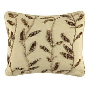Gold Leaves Beads Embroidery Decorative Pillow, 14" X 18" home decor - Mod Lifestyles