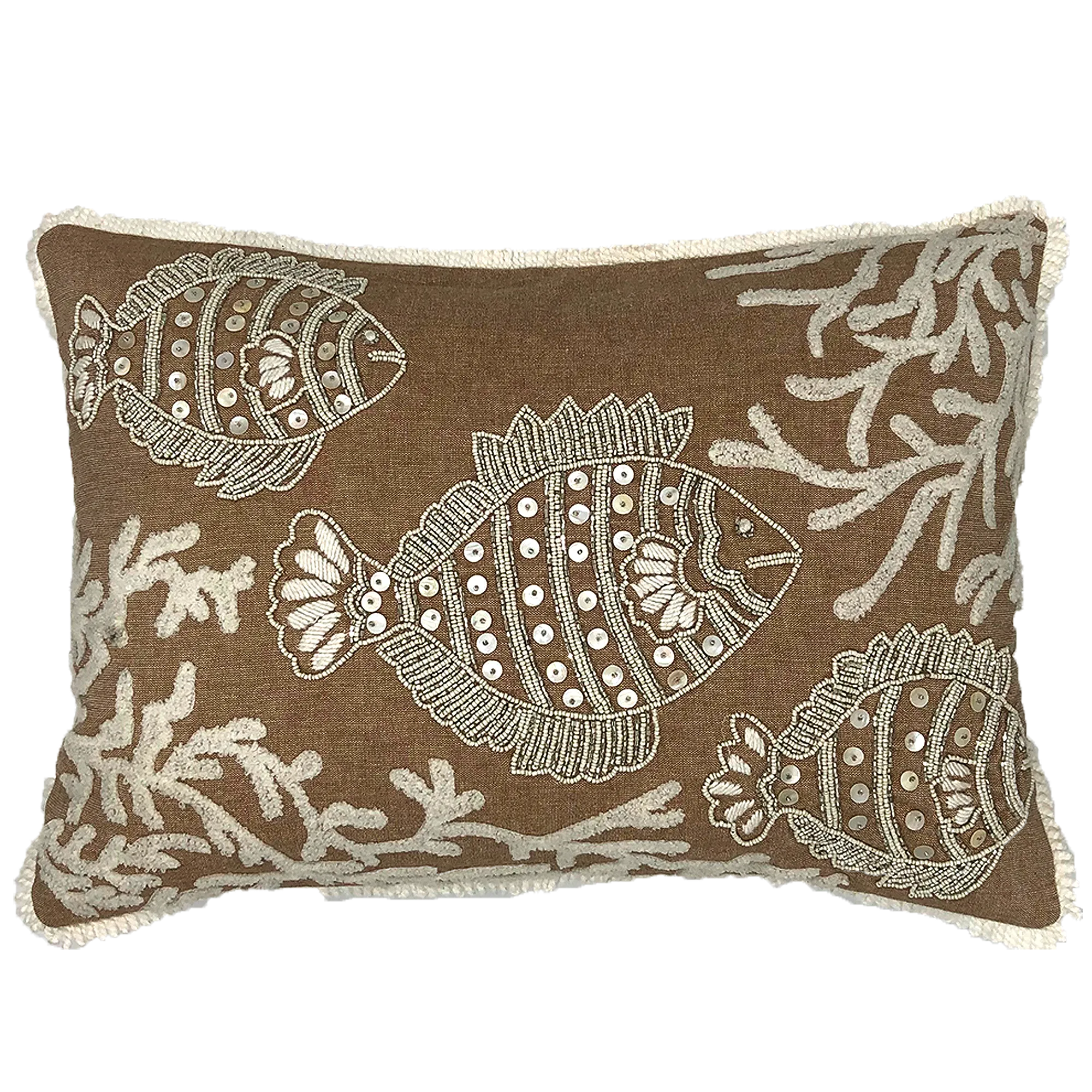 Goldfish Beads Embroidery Pillow with Fringe, 14''x20'' home decor - Mod Lifestyles