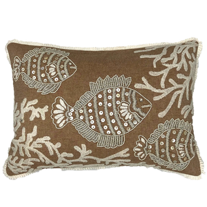 Goldfish Beads Embroidery Pillow with Fringe, 14''x20'' home decor - Mod Lifestyles