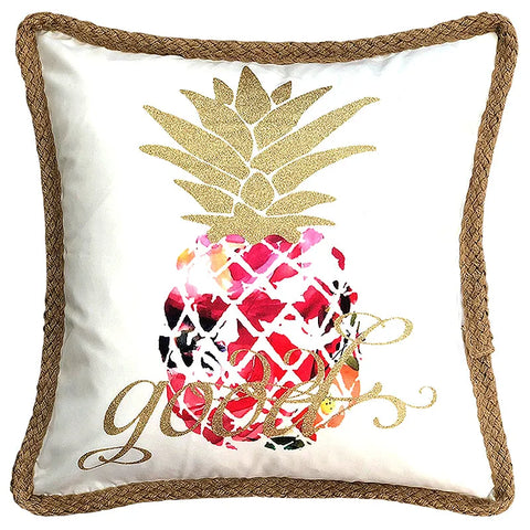 Hawaiian Printed Pineapple Jute Trim Decorative Pillow, 20" X 20" home decor - Mod Lifestyles