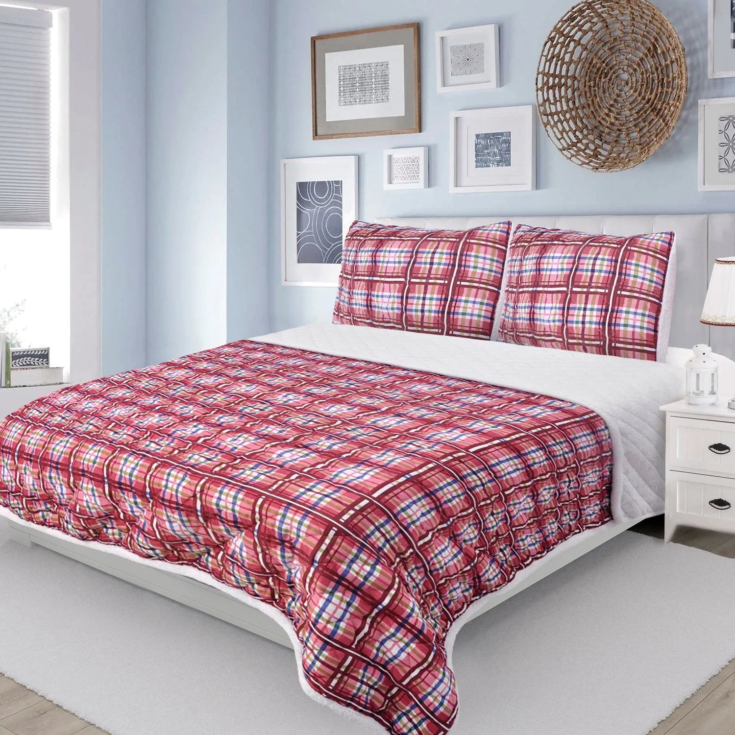 Lake Tahoe Tartan Plaid Microfiber Quilt Set Sherpa Back home decor - Mod Lifestyles