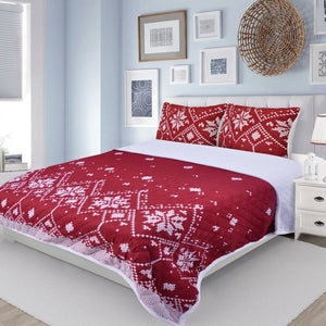 Maine Red and White Snowflake Microfiber Quilt Set Sherpa Back home decor - Mod Lifestyles