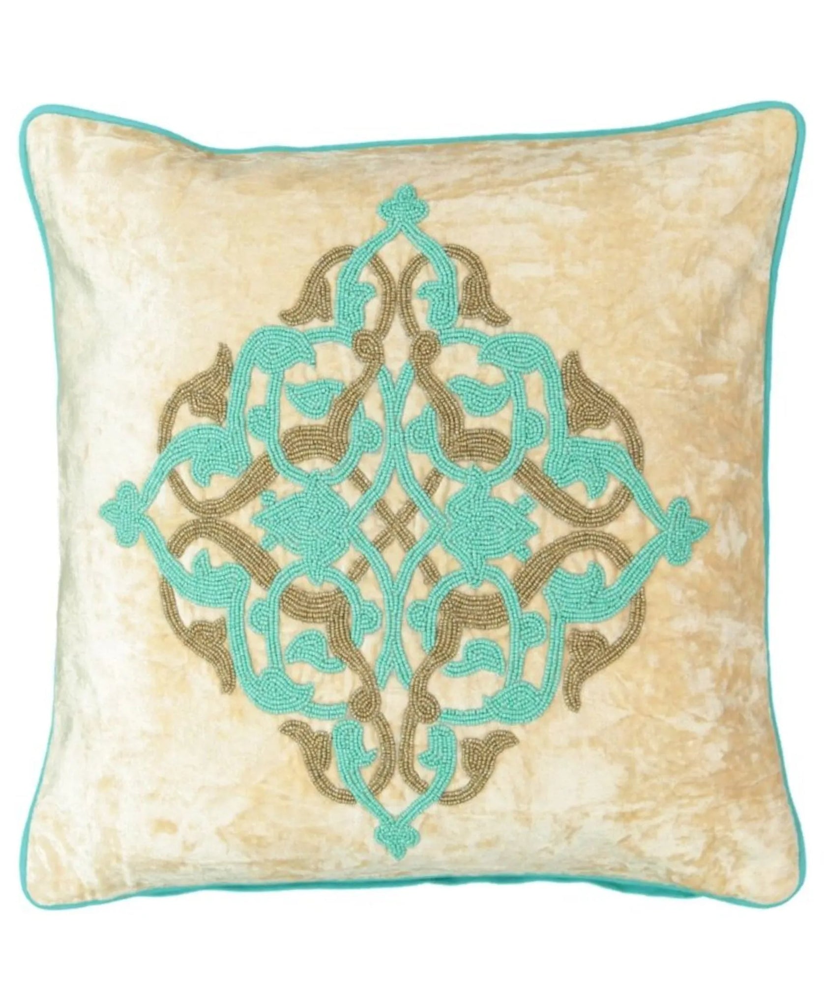 Medallion Beads Embroidery Velvet Decorative Pillow, 20" X 20" home decor - Mod Lifestyles
