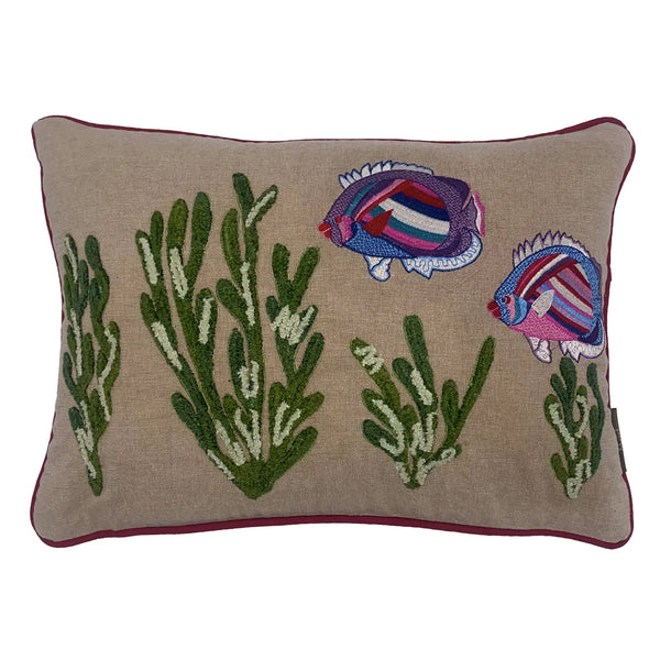 Multicolor Fish Embroidery Pillow with Piping, 13"X18" home decor - Mod Lifestyles