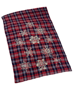 Red Plaid Beaded Snowflakes Table Runner, 16" X 72" home decor - Mod Lifestyles